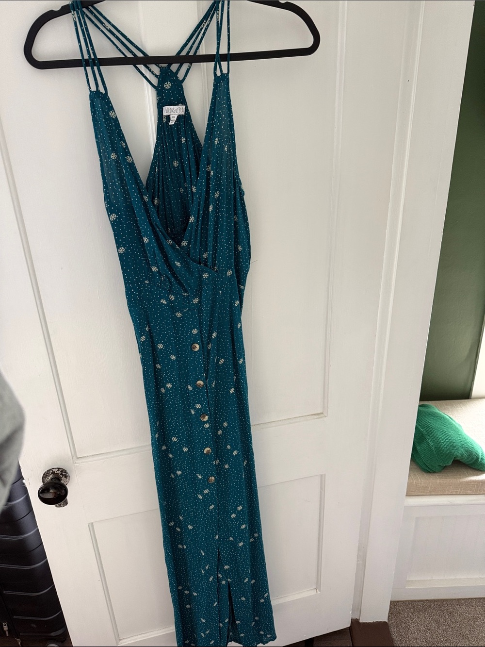 Patrons of Peace Teal Floral Button-Front Maxi Dress with Strappy Back